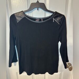 Rafaella Womens Sweater Large Goth Grunge Bikercore Leather Accents 3/4 Sleeves